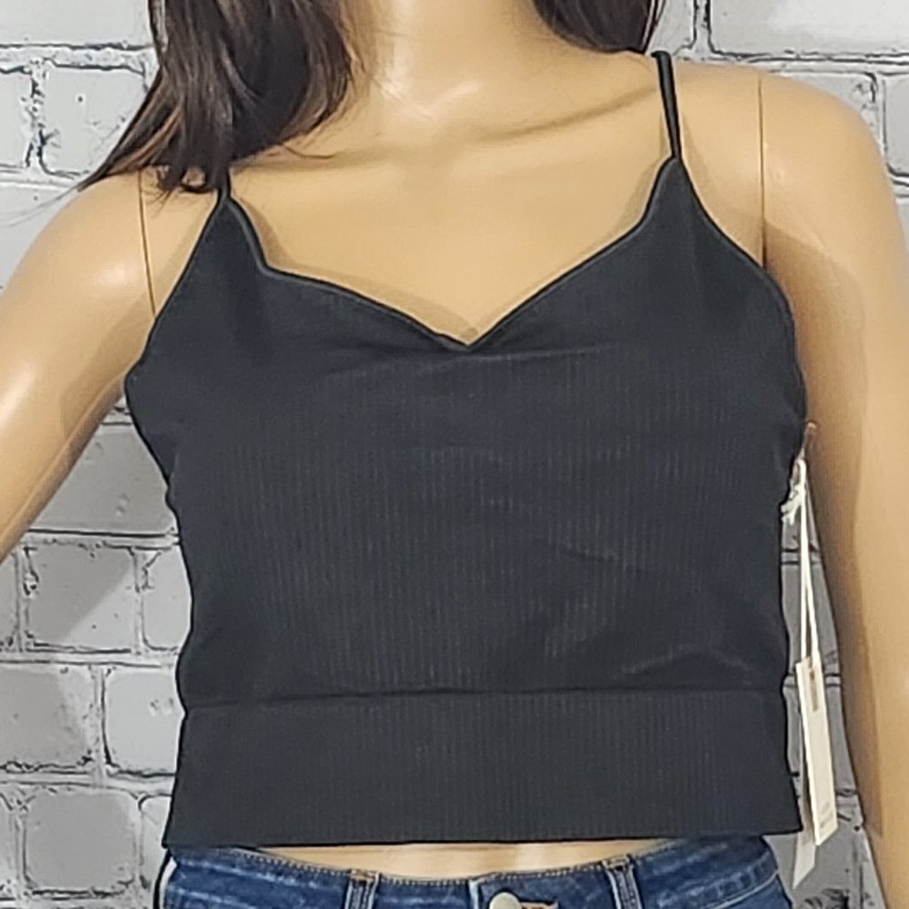 2/$30 Good American Black Ribbed Sports Bra Size 7/8